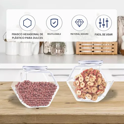 Vista 6 de Tarros hexagonales de plástico con tapas herméticas, paquete de 12, 30 onzas, reutilizables