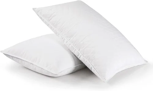 Vista 3 de puredown Juego de 2 almohadas acolchadas de plumas de ganso, color blanco, tamaño Queen estándar