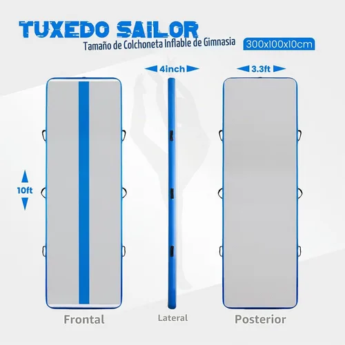 Vista 2 de Tuxedo Sailor Inflatable Gymnastics Tumbling Mat Tumble Track Thickness Floor Mat With Electric Air Pump for