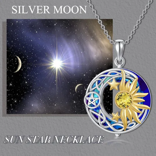 Vista 6 de AOBOCO Collar de plata de ley 925 con luna y estrella celta para mujeres y niñas