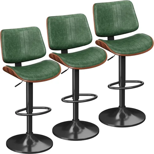 Vista 14 de YaFiti Taburetes de bar ajustables, modernas sillas giratorias de piel sintética con respaldo, taburetes de isla de cocina sin brazos, color negro