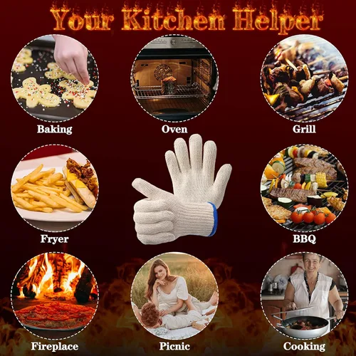 Vista 7 de SATINIOR 4 pares de guantes de horno resistentes al calor para cocinar a la parrilla, guantes de cocina gruesos con temperatura de hasta 480 grados