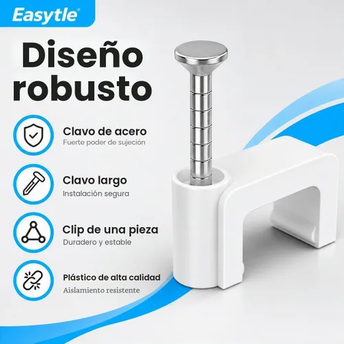 Vista 4 de Clips de cable para clavos, 100 clips de cable Ethernet planos de 0.315 pulgadas, clips de pared para cable coaxial, clips de cable para altavoces