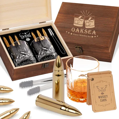 Vista 9 de Oaksea Regalos para hombres, papá, Navidad, juego de piedras de whisky de acero inoxidable en forma de pelota de golf, cubos de hielo reutilizables