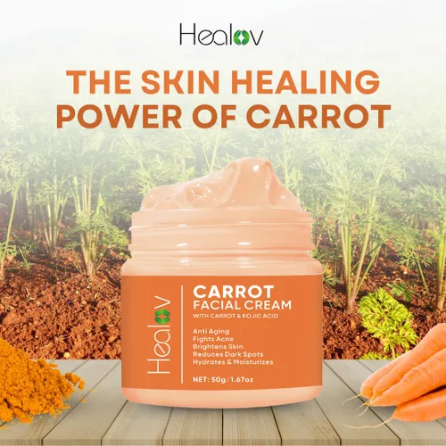 Vista 2 de Healov Crema de zanahoria – Crema iluminadora facial y corporal para manchas oscuras, tono de piel desigual y piel opaca – Loción hidratante