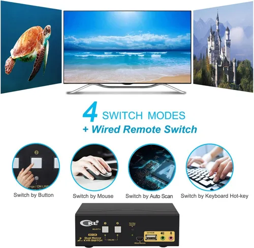 Vista 5 de HDMI KVM 2 puertos 4K 30Hz Dual Monitor Extended Display (CKL-922HUA)