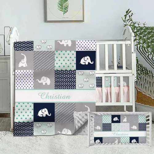 Vista 14 de Juego de ropa de cama personalizado para cuna de bebé, edredón de cuna con nombre personalizado, ropa de cama de guardería de vehículos de Vehículo