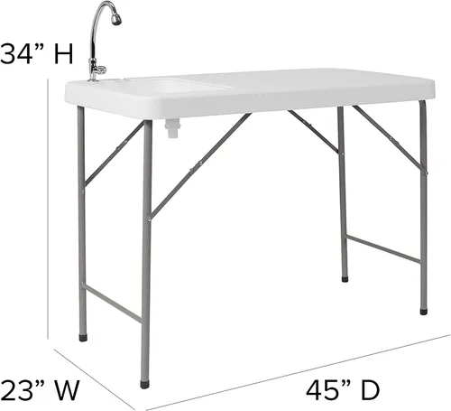 Vista 3 de Flash Furniture Wesley Mesa portátil de limpieza de peces de 4 pies con fregadero, mesa plegable portátil para acampar al aire libre con grifo