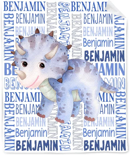 Vista 22 de Manta de regalo personalizada de dinosaurio con nombre para niñas, niños, recién nacidos, dinosaurio, manta personalizada para envolver al bebé