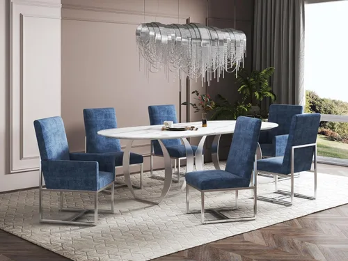 Vista 2 de Manhattan Comfort Element Mid Century - Silla de comedor tapizada moderna, juego de 6, color azul