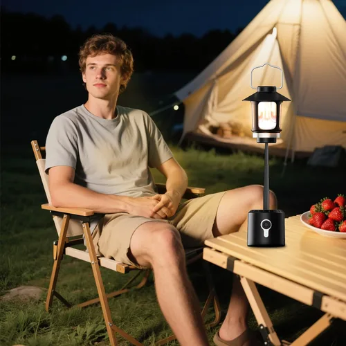 Vista 8 de Linterna LED telescópica para campamento, 8000 mAh, funciona con pilas, luces de campamento vintage, 3 modos de luz, luces de tienda de campaña