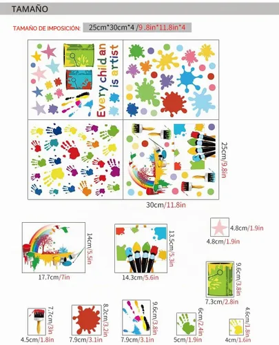 Vista 3 de iMagitek Cada Niño es un Artista Calcomanías de Pared Manchas de Pintura de Mano Acuarela Lunares Salpicaduras Decoraciones de Pared, Calcomanías