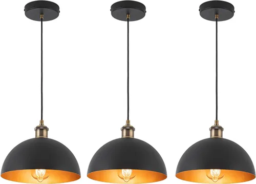 Vista 8 de Luces colgantes industriales negras de 9.84 pulgadas, cúpula de casa de campo, lámpara colgante dorada vintage para isla de cocina, comedor