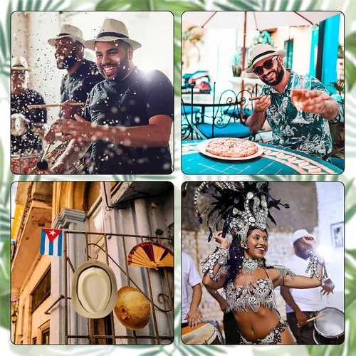 Vista 5 de Skicuff - Paquete de 16 sombreros cubanos a granel, sombreros de Fedora, banderines de noche de La Habana, decoración de fiesta de cumpleaños