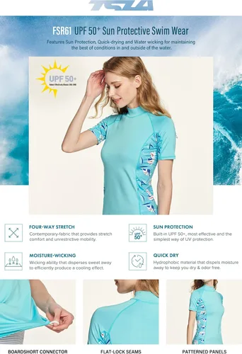 Vista 7 de TSLA - Camiseta de protección para natación de manga corta con protección UV SPF UPF 50+ para mujer