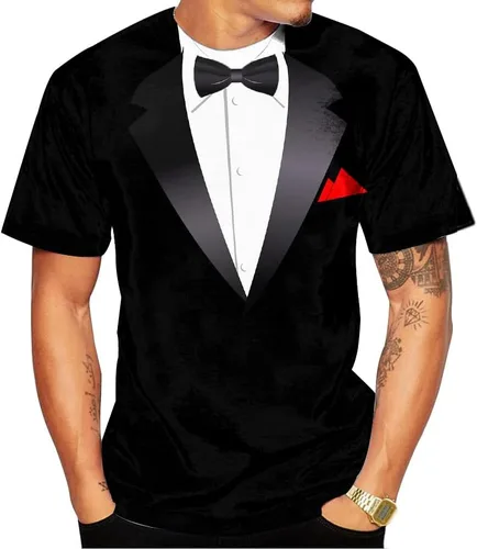 Vista 3 de LAOLIUSN Camisetas de esmoquin para hombre, disfraz de esmoquin, camiseta de regalo