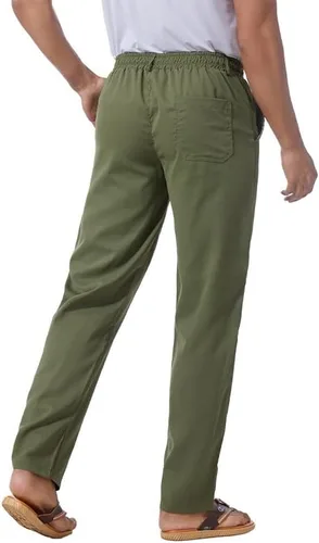 Vista 36 de Pantalones casuales de lino de algodón para hombre, pantalones sueltos de playa, pantalones largos de yoga ligeros