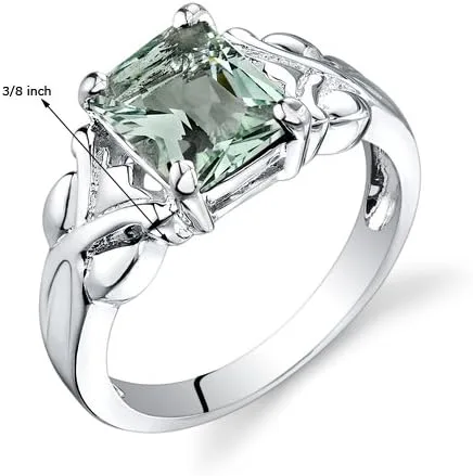 Vista 3 de PEORA Anillo de amatista verde para mujer, plata de ley 925, solitario cruzado de diseño, piedra natal natural, 2 quilates, corte radiante de 0.354