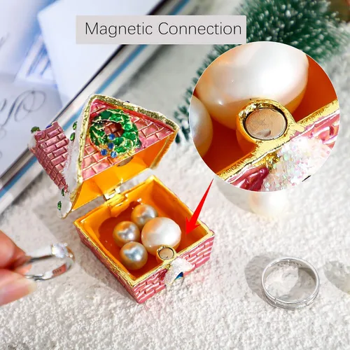 Vista 2 de YU FENG Estatuilla de la casa de Navidad cajas de baratijas con bisagras de diamantes de imitación esmaltados joyería anillo adorno caja
