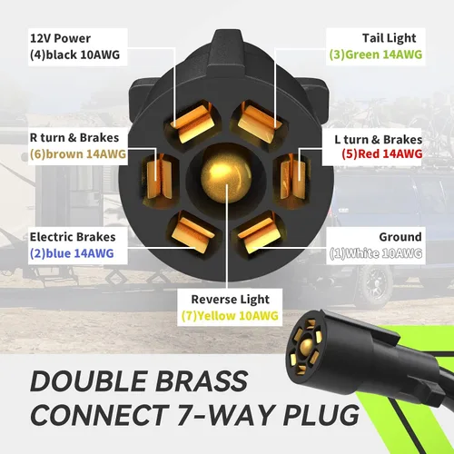 Vista 3 de Cable de remolque de 7 vías y 8 pies con kit de caja de conexiones de 7 bandas 12V Breakaway Switch and Plug Holder, Trailer Connector Cable