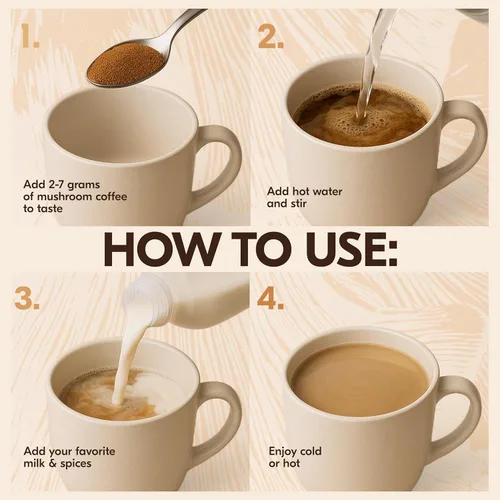 Vista 7 de Café de Hongos – Café instantáneo orgánico 10 en 1 Arábica - Cafe de Hongos con melena de león, cola de pavo, chaga – Enfoque, salud intestinal