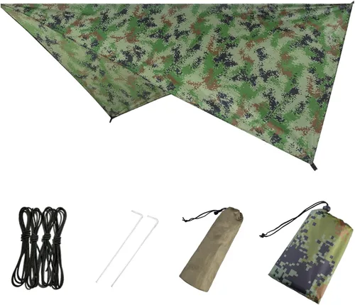 Vista 7 de Azarxis Hamaca de lona para camping, mosca de lluvia, toldo impermeable para tienda de campaña, toldo de tela para picnic para senderismo al aire