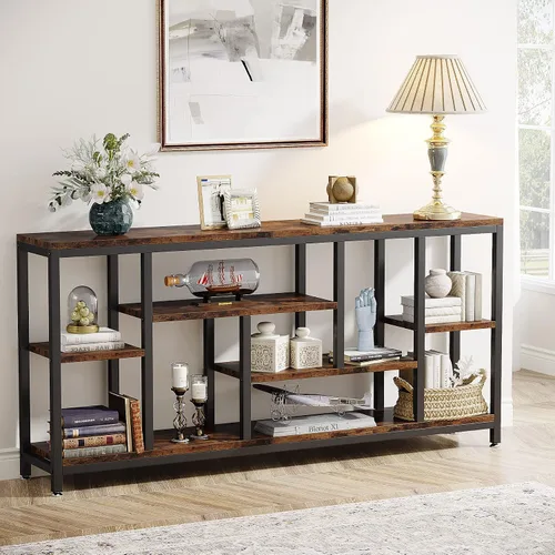 Vista 9 de Tribesigns - Mesa de consola para sofá, mesa de consola extralarga de 70.9 pulgadas detrás del sofá con estantes de almacenamiento, mesa de acento