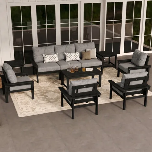Vista 61 de Juego de muebles de patio HDPE de 13 piezas con mesas