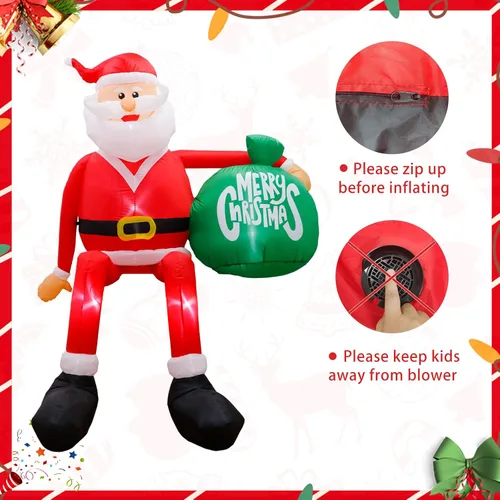Vista 7 de Inflables de Navidad de 8 pies, decoración al aire libre, Papá Noel inflable para escalar, decoraciones de patio con LED, decoraciones inflables