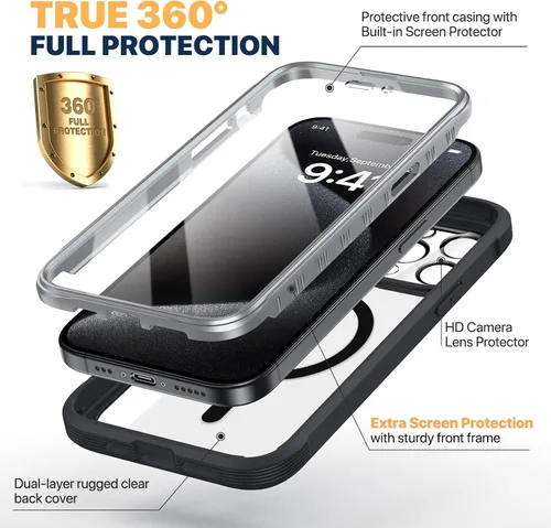 Vista 360 de DIACLARA - Funda transparente compatible con iPhone XR 6.1 pulgadas 2018