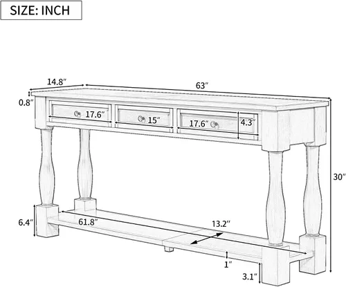 Vista 2 de Merax Long Console Table with Drawers and Shelf for Entryway, 63" Sofa Table Behind Couch for Living Room, Antique White