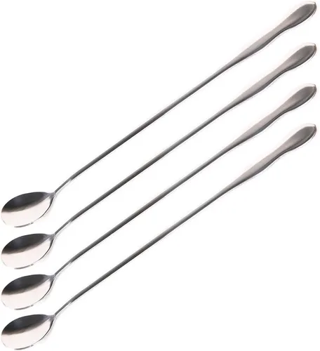 Vista 15 de SellerWay Cuchara de mango largo, cucharadita de acero inoxidable helado de 10 pulgadas para mezclar, té, batido, café, 3 formas diferentes