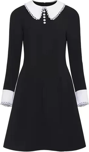 Vista 4 de Ropa de primavera para mujer, con temperamento de moda, cuello blanco y negro, vestido midi de manga larga 2023