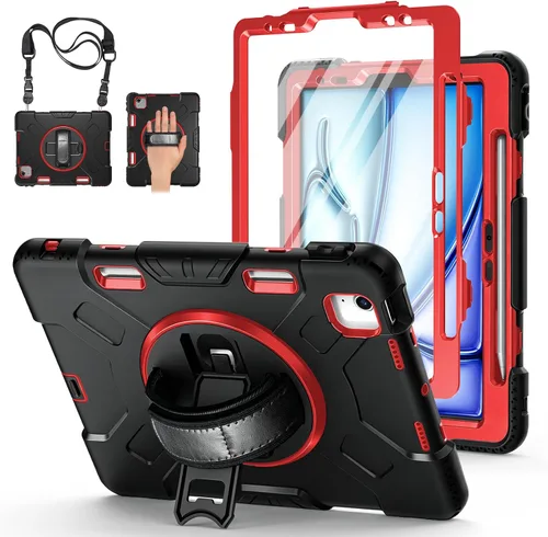 Vista 29 de Funda para iPad de 9ª/8ª/7ª generación de 10,2", color negro Shockproof Protective Silicone Cover with Rotatable Stand-Screen Protector-Handle