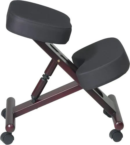 Vista 2 de Office Star KC Series - Rodillera ajustable ergonómicamente con acolchado de espuma viscoelástica y ruedas, base de madera con acabado de caoba