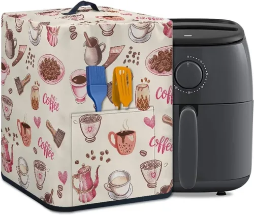 Vista 44 de Air Fryer Oven Dust Cover with Handle and Pocket, Easy Cleaning Electric Appliance Cover, Brown Flower Flor marrón (Brown Flower)