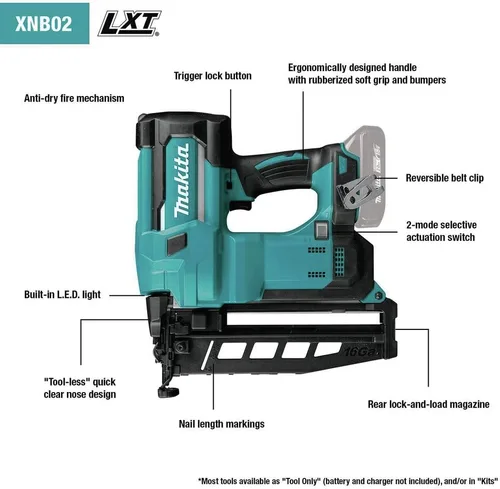 Vista 7 de Makita XNB02Z 18V LXT Clavadora de acabado recto, calibre 16, 2-1/2