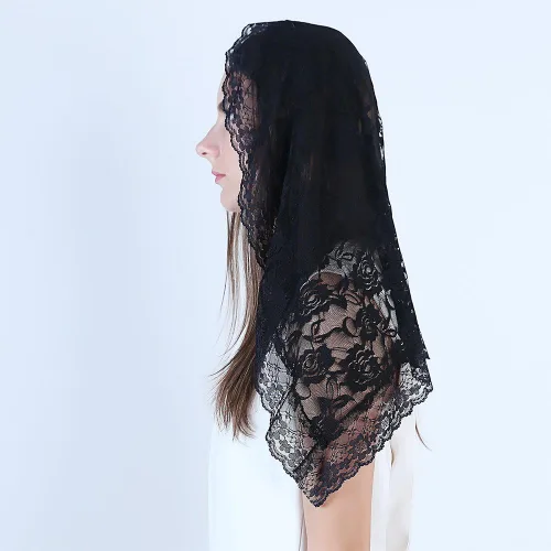 Vista 3 de Encaje Mantilla Capilla Católica Velo Cubierta de Cabeza para Iglesia Latina Mass