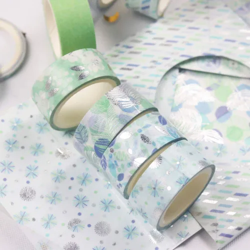 Vista 9 de YUBBAEX - Juego de 12 rollos de cinta Washi azul plateada, cinta adhesiva decorativa (mezcla azul)