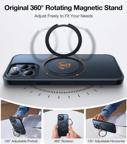 Vista 2 de TORRAS Anillo Magnético Giratorio 360° Mejorado para Funda iPhone 15 Pro Max, Compatible con MagSafe con Soporte de Anillo, 16FT Grado Militar