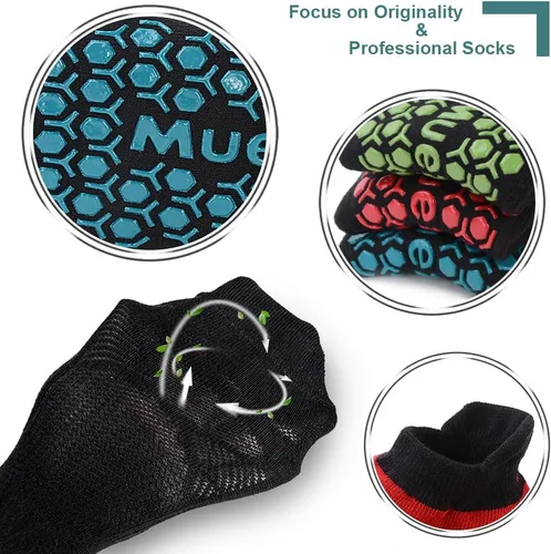 Vista 6 de Muezna Calcetines de yoga antideslizantes para hombre, para pilates, barras, Bikram Fitness Hospital con puños