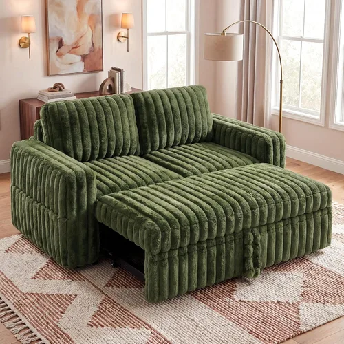 Vista 27 de HONBAY Sofá cama modular extraíble, sofá biplaza de pana, sofás para sala de estar, beige