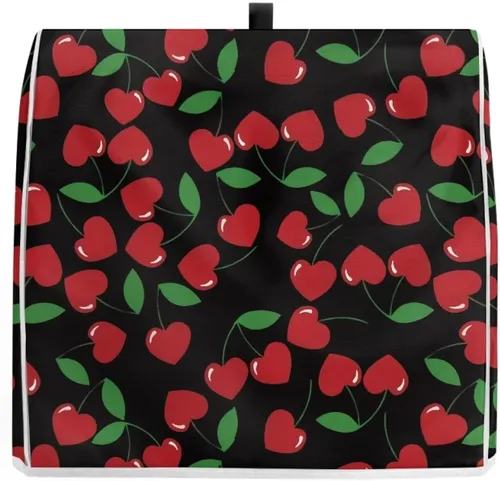 Vista 3 de Cubierta negra para mezcladora de cocina de 4.5 a 5 cuartos de galón con patrón de cerezas, corazón rojo, piezas de repuesto de tamaño pequeño