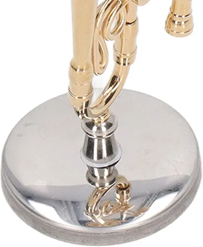 Vista 8 de Mini modelo de trombón de cobre con soporte y estuche, instrumento musical de casa de muñecas de latón para decoración del hogar, réplica