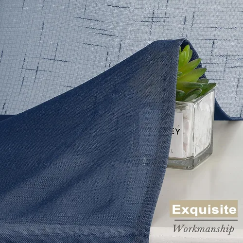 Vista 3 de Aiyufeng 2 paneles de cortinas traslúcidas azul marino de 24 pulgadas de largo, cortinas cortas de lino para cocina, cortinas para ventana pequeña