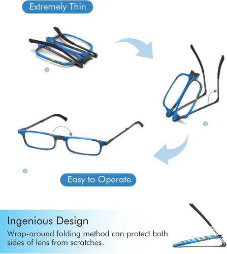 Vista 5 de Missfive Credit Card Thin Folding Reading Glasses for Men Women - Foldable Travel Pocket Readers That Fit in a Wallet