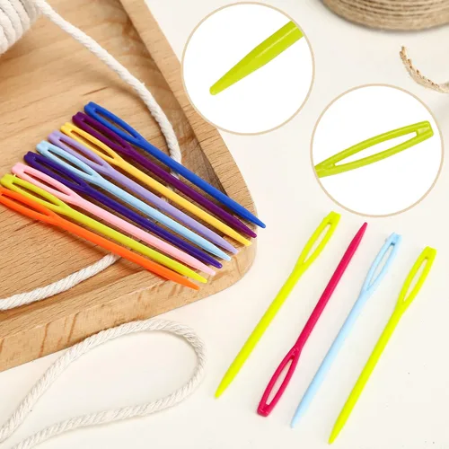Vista 3 de LoveInUSA 100 agujas de hilo para niños y principiantes, agujas de coser de plástico de ojo grande de 2.7 pulgadas para ganchillo, tejido, tapiz