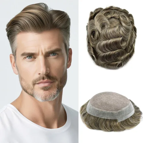Vista 29 de Monofilamento fino para hombre, sistema de cabello humano Remy, piel de polietileno transparente alrededor del postizo de monofilamento, peluca