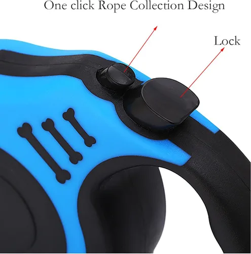 Vista 4 de Correa retráctil para perro, cuerda automática azul de 16 pies con interruptor y mango antideslizante para pasear a un perro (azul)
