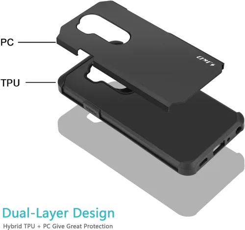 Vista 5 de J&D Funda protectora resistente de doble capa híbrida a prueba de golpes para LG G7 ThinQ, funda protectora resistente, color negro